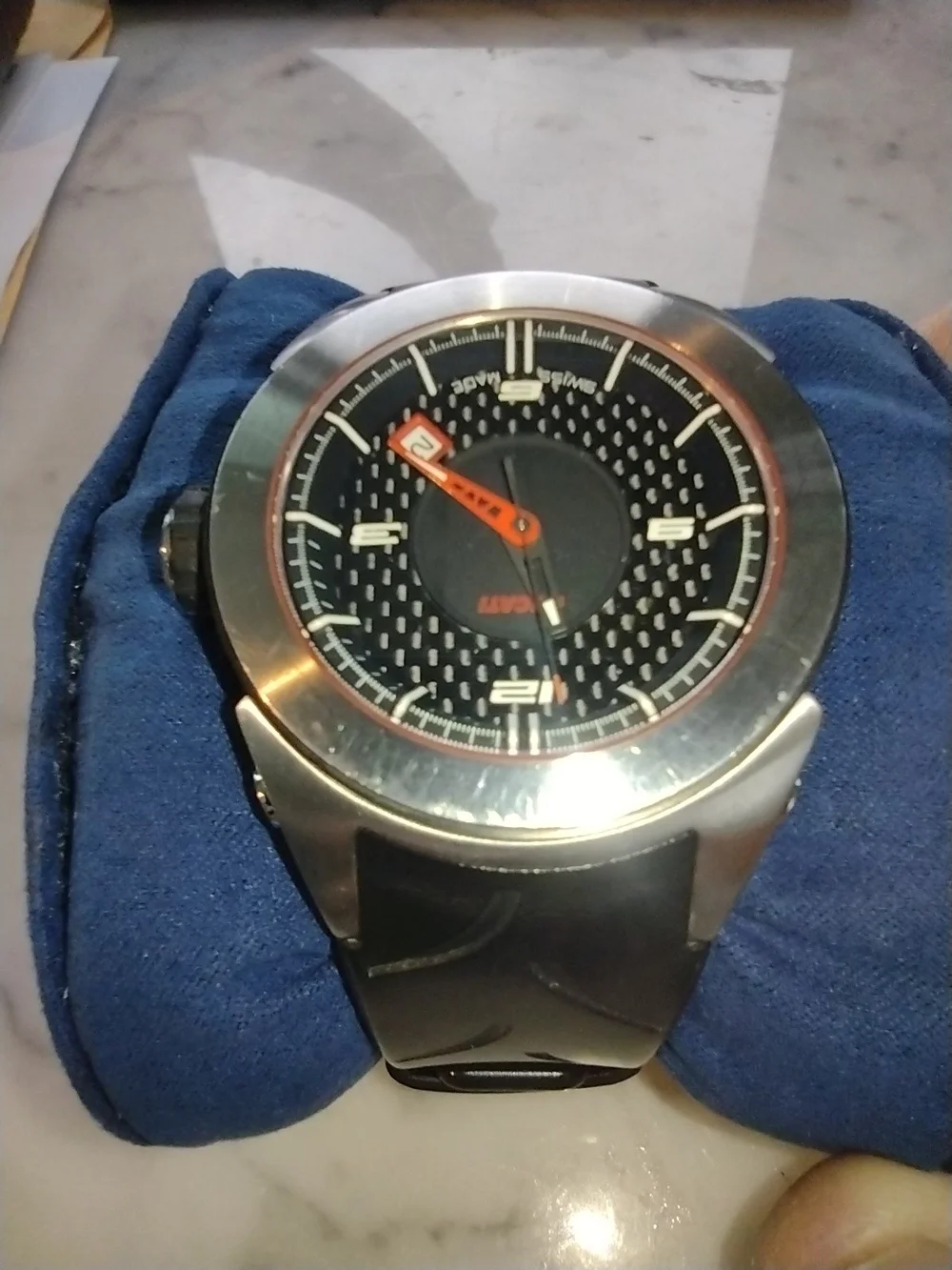 Men's Black and Silver Sport Watch Ducati with Orange Accents